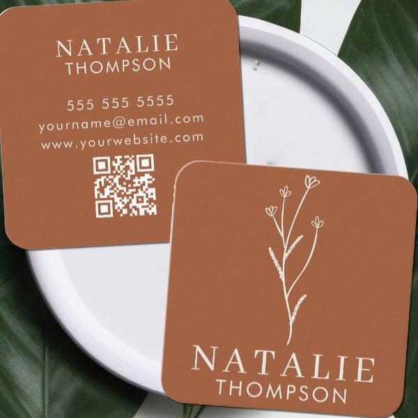 Boho Chic Minimalist Terracotta Flower QR Code Square