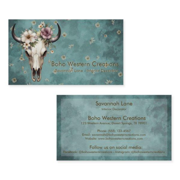 Boho Chic Watercolor Floral Cow Skull