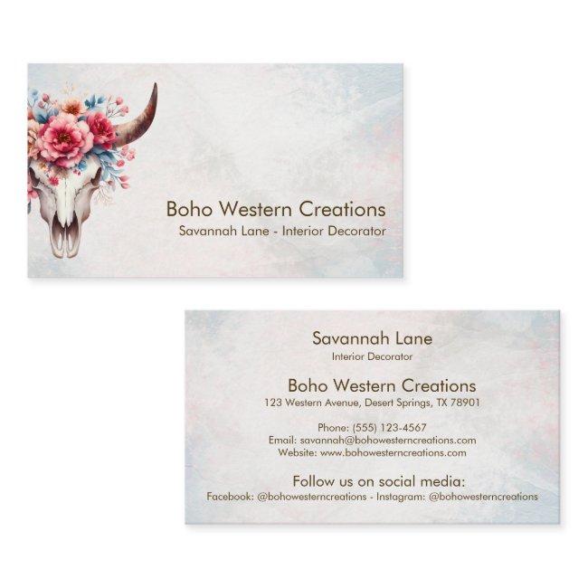 Boho Chic Watercolor Multicolor Floral Cow Skull
