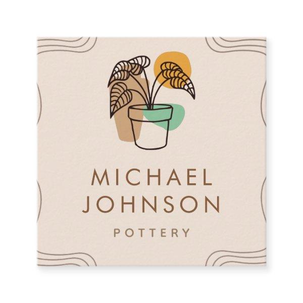 Boho Colorful Plant & Pot Bohemian Pottery Ceramic Square