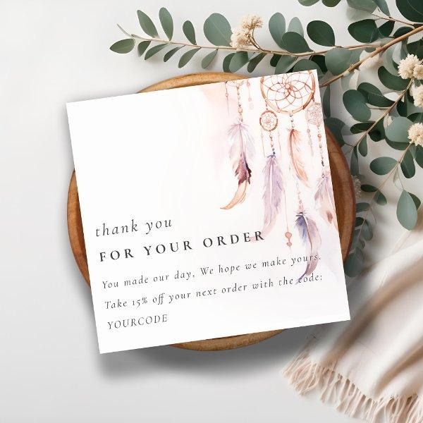Boho Dreamcatcher Watercolor Thank You For Order Square