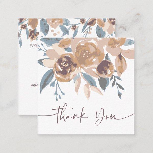 Boho earthy chic floral watercolor order thank you square