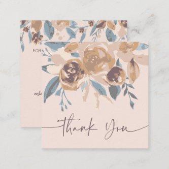 Boho earthy tone floral watercolor order thank you square