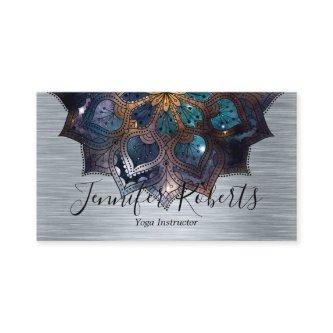 Boho Floral Blue Gold Mandala Chic Yoga Instructor