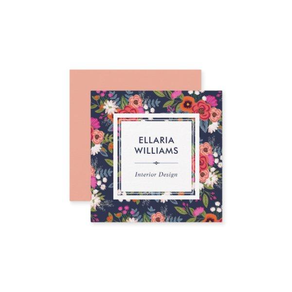 Boho Floral Pattern - Coral & Navy Blue Square