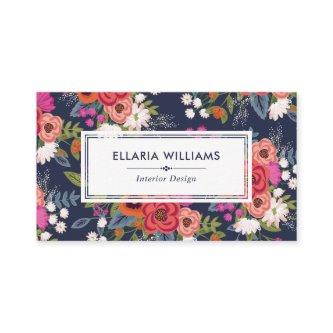 Boho Floral Pattern - Navy Blue & Coral