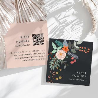 Boho Floral QR Code Square