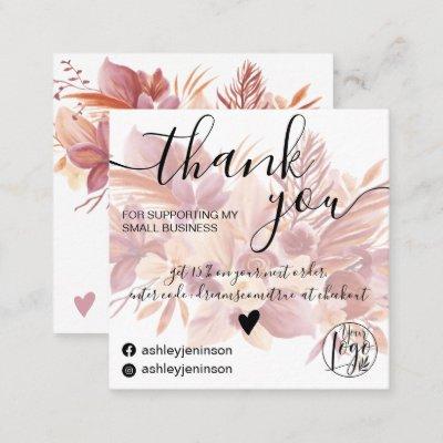 Boho floral watercolor girly order thank you square