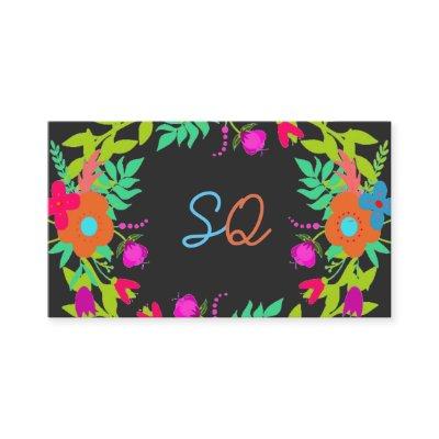 Boho Floral Wreath On Black Two Color Type