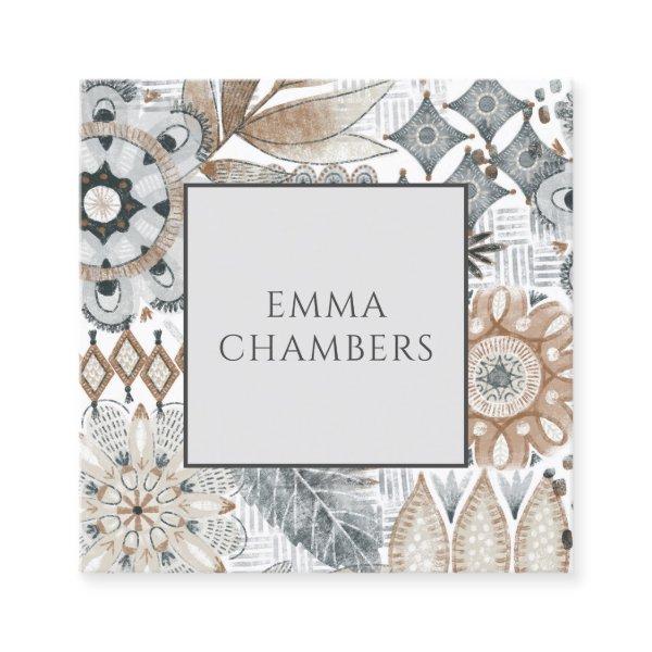Boho Flower Shapes Doodles Calling Cards