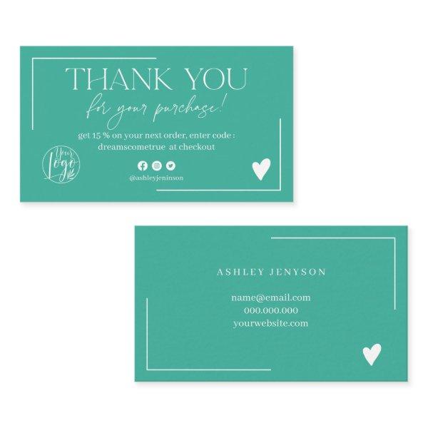 Boho green turquoise script order thank you