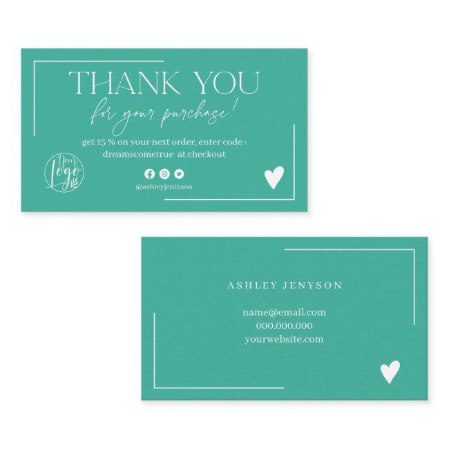 Boho green turquoise script order thank you