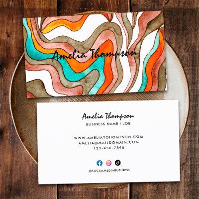 Boho Groovy Retro Orange Abstract Wavy Lines 70s