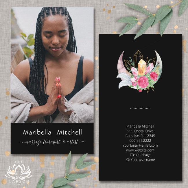 Boho Moon Crystals Feathers Flower Vertical Photo