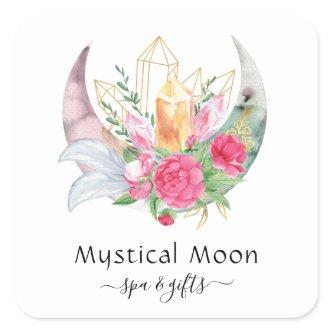 Boho Moon Crystals Feathers Flowers  Square Sticker