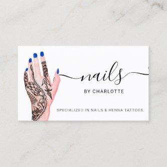 Boho nails blue henna tattoos illustration