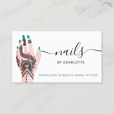 Boho nails green henna tattoos illustration