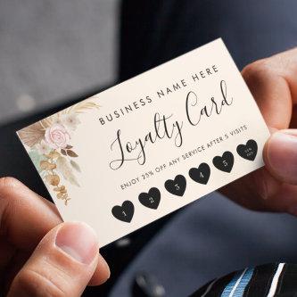 Boho Pampas Grass Chic Heart Custom Logo Business Loyalty Card