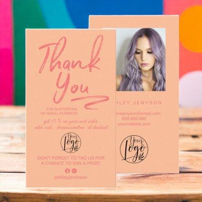 Boho peach script photo logo order thank you