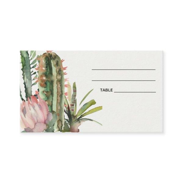 BOHO PINK FLORAL DESERT CACTI WEDDING PLACE CARD