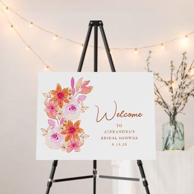 Boho Pink Orange Flowers Shower Custom Welcome Foam Board