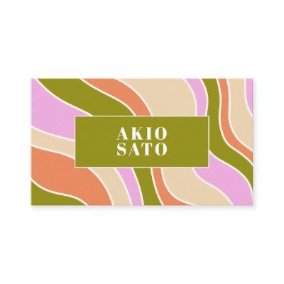 Boho Retro Abstract Wavy Lines Pink Green