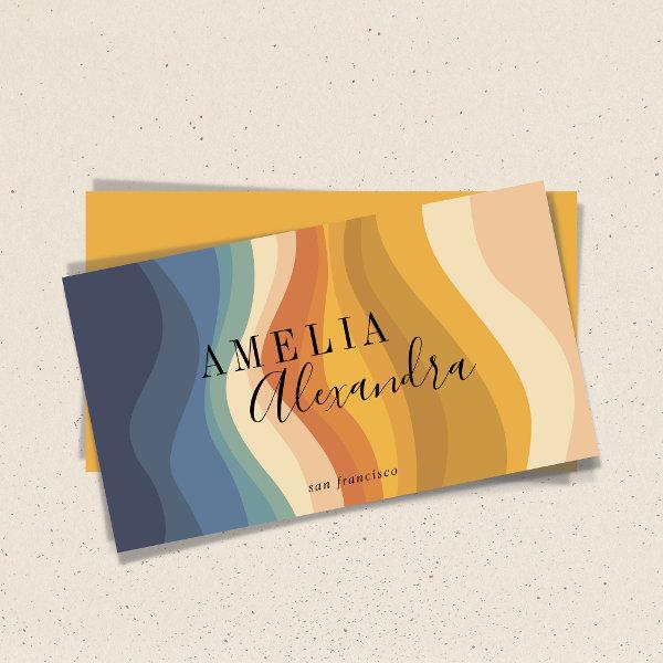 Boho Retro Script Abstract Wavy Lines Yellow Blue