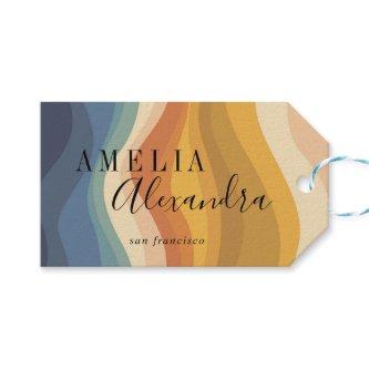 Boho Retro Script Abstract Wavy Lines Yellow Blue Gift Tags