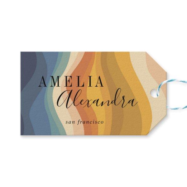 Boho Retro Script Abstract Wavy Lines Yellow Blue Gift Tags