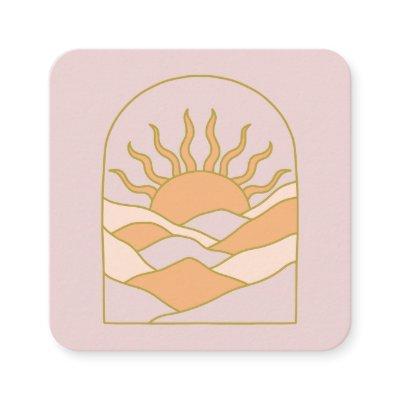 Boho Retro Sunrise Mountains Square