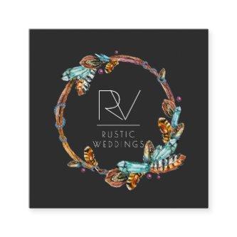 Boho Rustic Feather Wreath Monogram Square