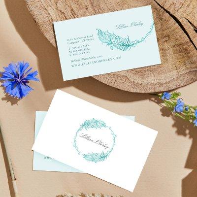 Boho Teal Watercolor Floral Feather Crest Wreath