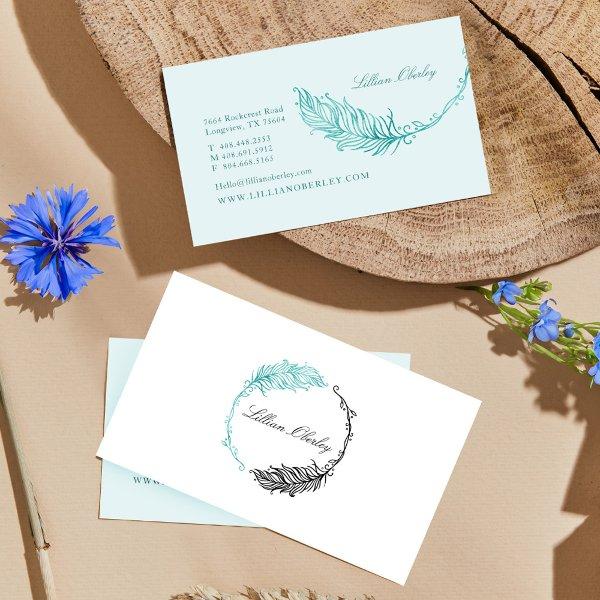 Boho Teal Watercolor Floral Feather Crest Wreath
