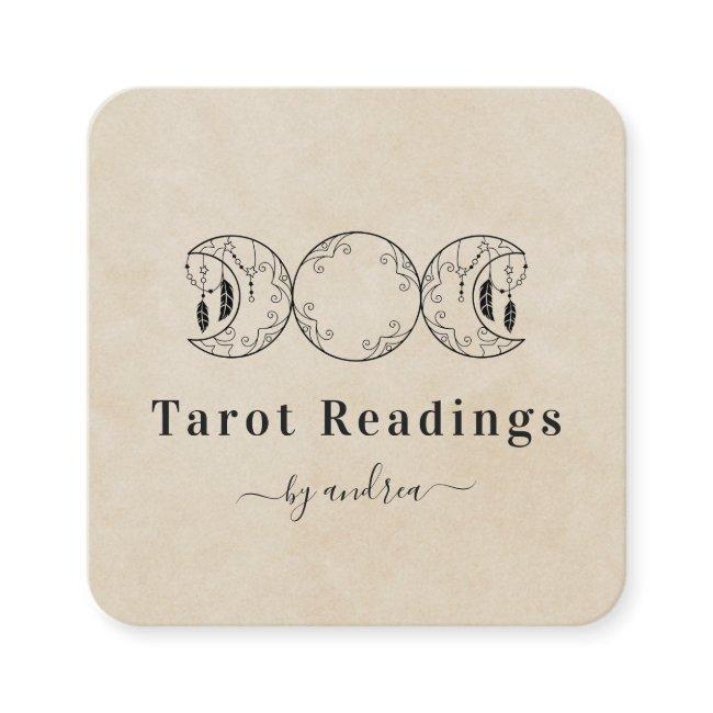 Boho Triple Moon Beige Sand Celestial Tarot Reader Square