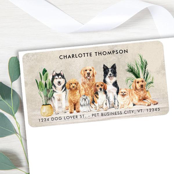 Boho Watercolor Puppy Dogs Dog Pet Return Address Label