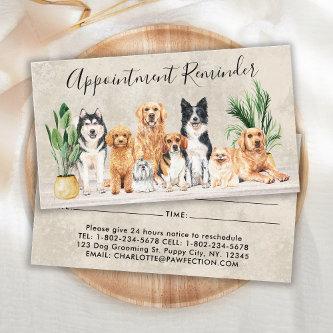 Boho Watercolor Puppy Dogs Pet Groomer Reminder Appointment Card