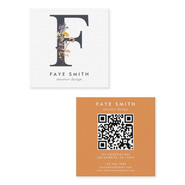 Boho Wildflower Initial F QR Code Square