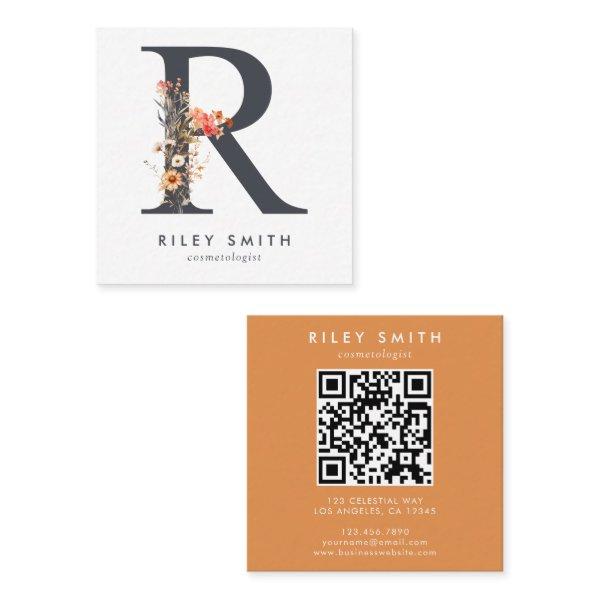 Boho Wildflower Initial R QR Code Square