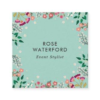 Boho Wildflowers - Robin's Egg Blue Square