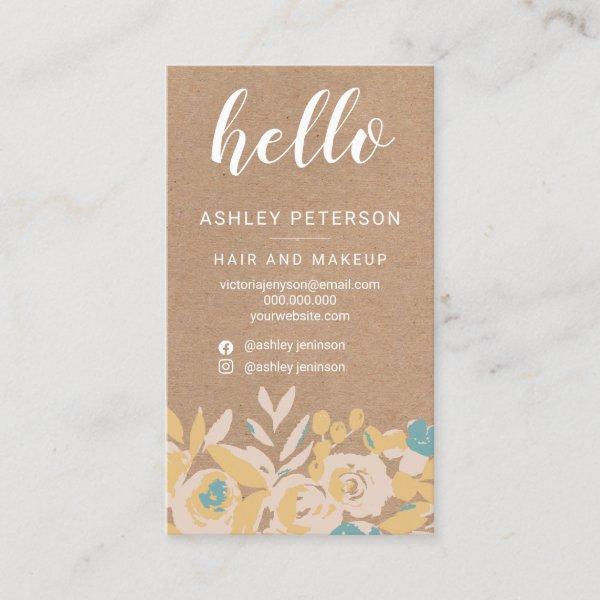 Bold abstract floral brown kraft chic hello script