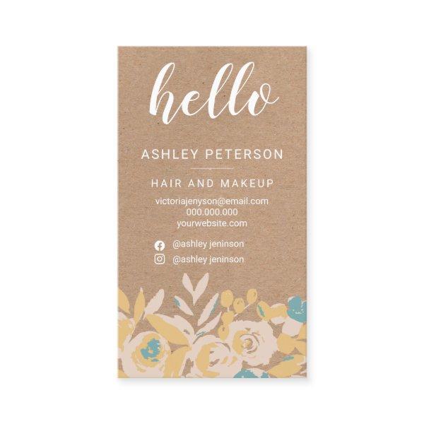 Bold abstract floral brown kraft chic hello script