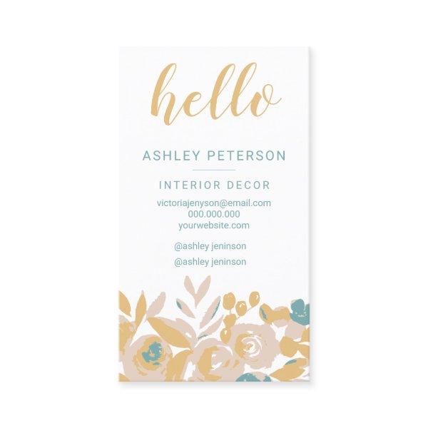 Bold abstract floral interior decor hello script