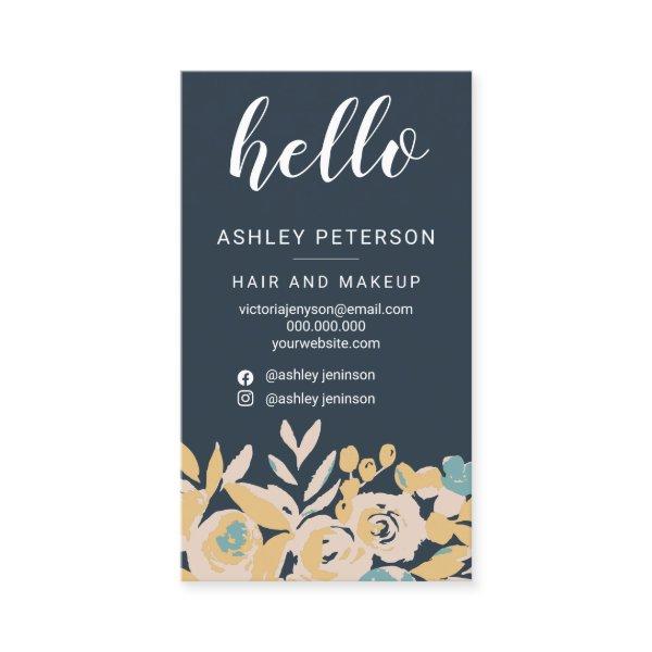 Bold abstract floral navy blue chic hello script