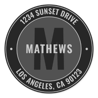 Bold Address, Slogan or Other Text | Black & Grey Classic Round Sticker