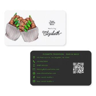 Bold Black and Green Nail Salon Branding for Women