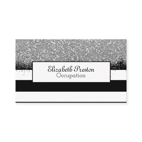 Bold Black Stripes Faux Silver Glitter