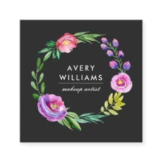 Bold Colorful Watercolor Floral Wreath | Black Square