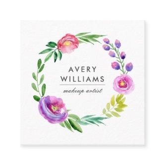 Bold Colorful Watercolor Floral Wreath | White Square