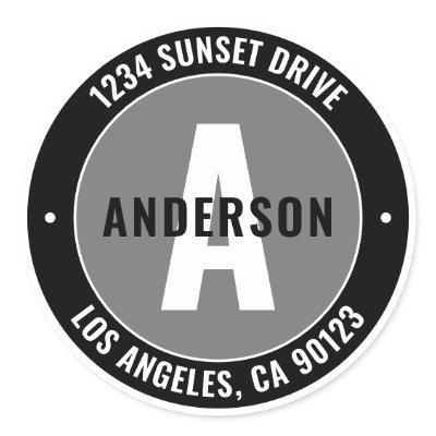 Bold Editable Text & Monogram | Black White & Grey Classic Round Sticker