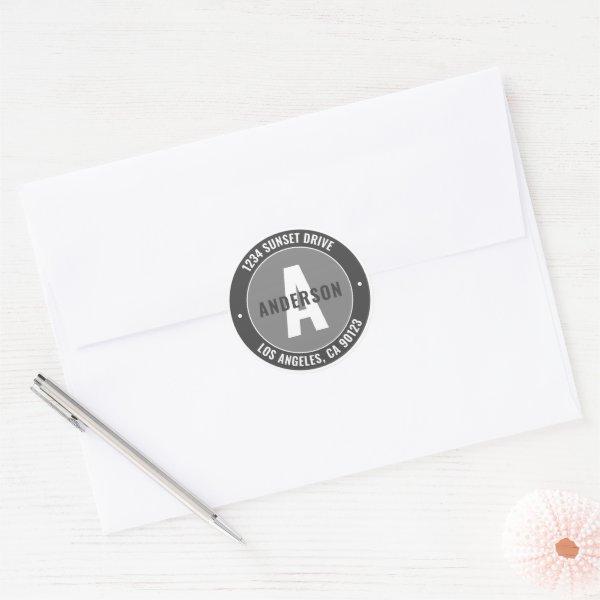 Bold Editable Text & Monogram | Grey & White Classic Round Sticker